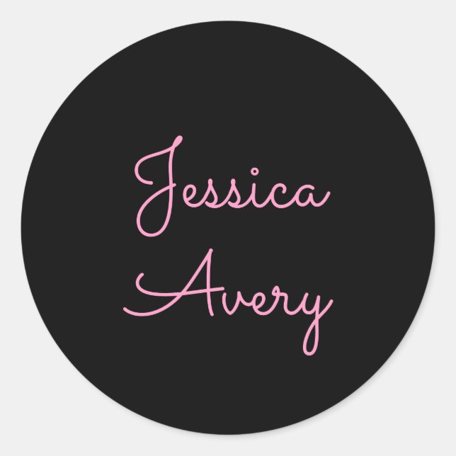 Any Name | Cool Editable Pink Script on Black Classic Round Sticker (Front)