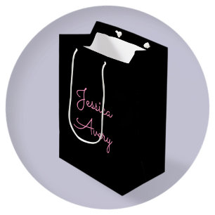 Any Name   Cool Editable Pink Script on Black Medium Gift Bag
