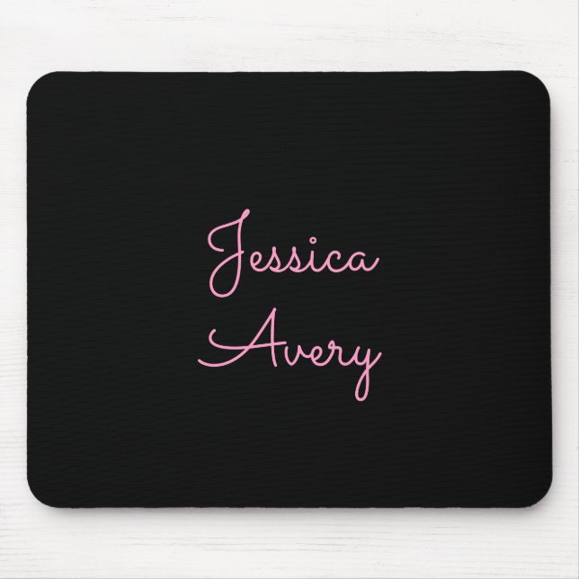 Any Name | Cool Editable Pink Script on Black Mouse Mat (Front)