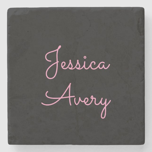 Any Name | Cool Editable Pink Script on Black Stone Coaster (Front)
