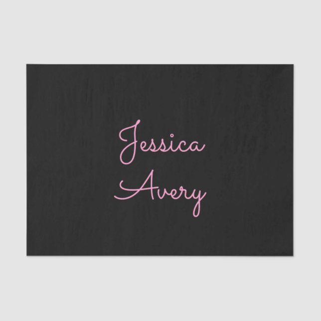 Any Name | Cool Editable Pink Script on Black Tissue Paper (Front)