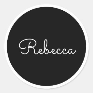 Any Name Cool Editable White Script & Border Classic Round Sticker