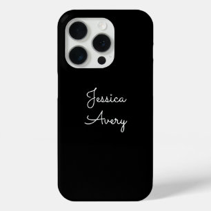 Any Name   Cool Editable White Script on Black iPhone 15 Pro Case