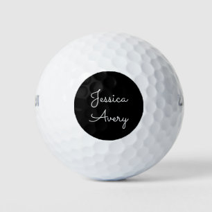 Any Name Cool Editable White Script on Black Golf Balls