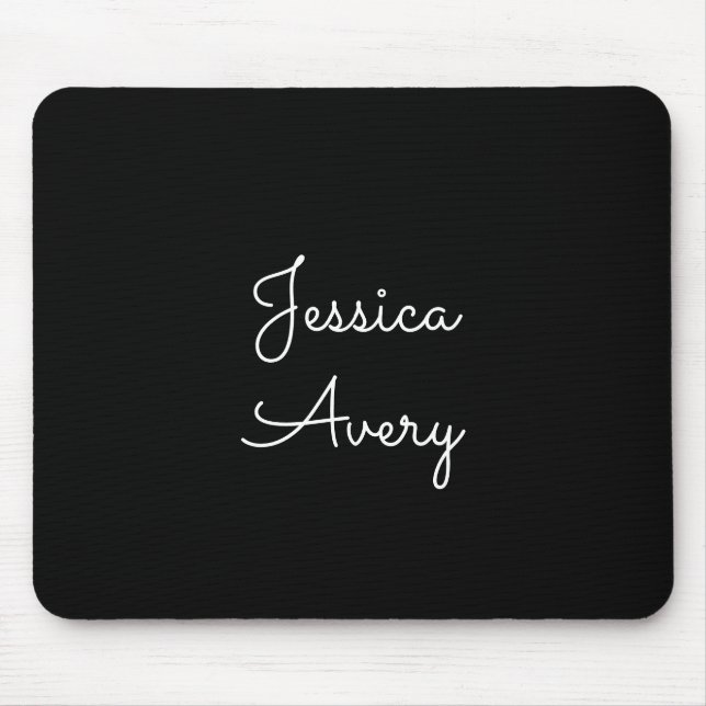 Any Name | Cool Editable White Script on Black Mouse Mat (Front)