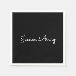 Any Name Cool Editable White Script on Black Napkin