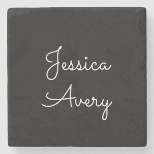 Any Name   Cool Editable White Script on Black Stone Coaster
