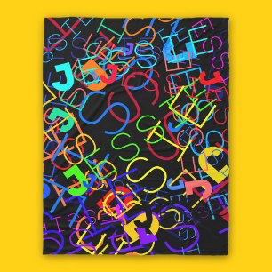 Any Name Customisable Bright Colours & Black Fleece Blanket
