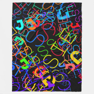 Any Name Customisable Bright Colours & Black Fleece Blanket