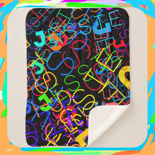Any Name Customisable Bright Colours & Black Sherpa Blanket