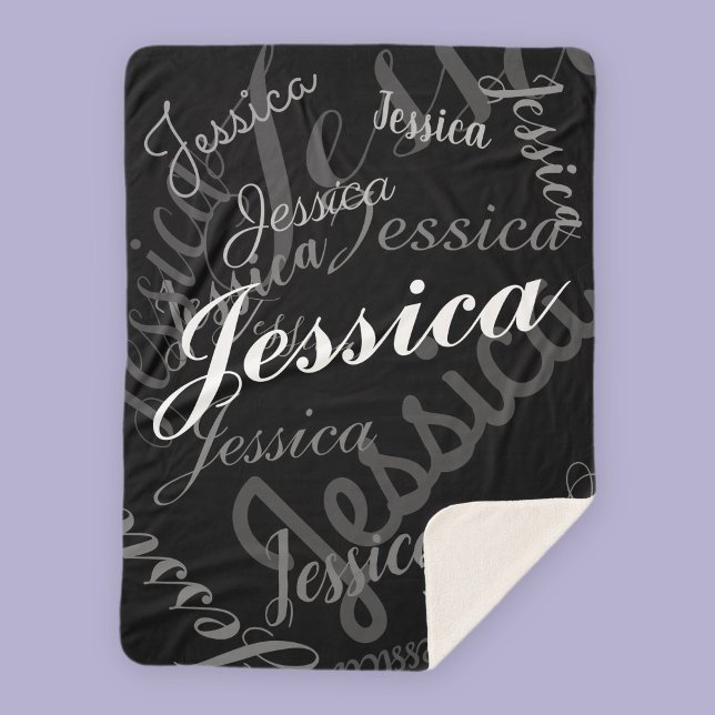 Any Name Customisable Creative Black Grey & White Sherpa Blanket (Creator Uploaded)