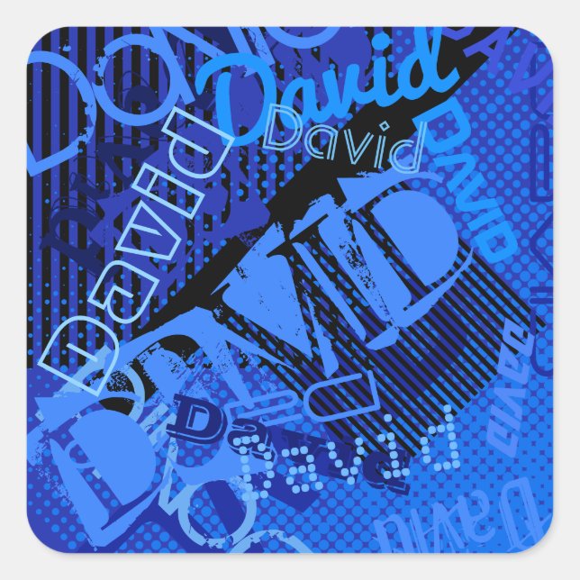 Any Name Customisable Creative Blue Square Sticker (Front)