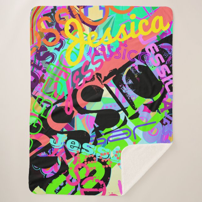 Any Name Customisable Creative Bold Super Colourfu Sherpa Blanket (Front)
