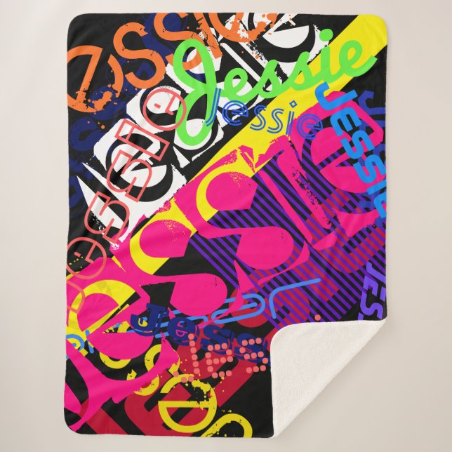 Any Name Customisable Creative Super Colourful Sherpa Blanket (Front)