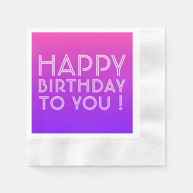 Any Name Editable Happy Birthday Pink Purple Ombre Napkin (Front)