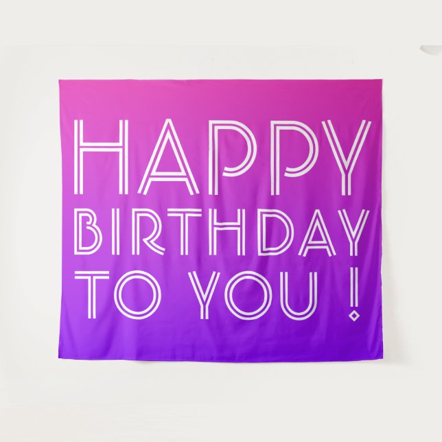 Any Name Editable Happy Birthday Pink Purple Ombre Tapestry (Front (Horizontal))