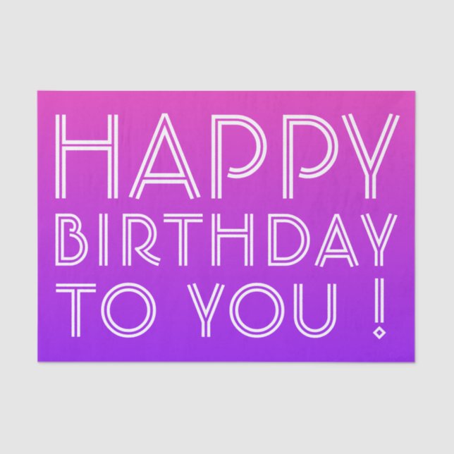 Any Name Editable Happy Birthday Pink Purple Ombre Tissue Paper (Front)