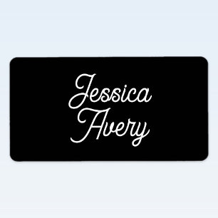 Any Name   Editable Vintage Styled Script on Black Label