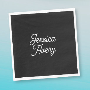 Any Name Editable Vintage Styled Script on Black Napkin