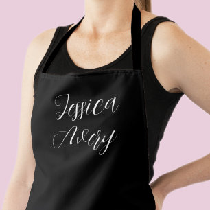 Any Name Elegant Editable White Script on Black Apron