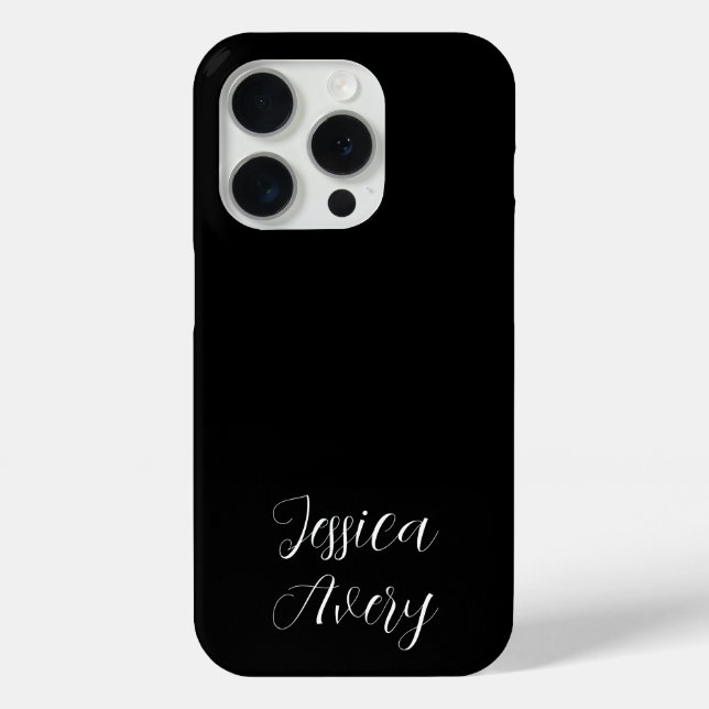 Any Name | Elegant Editable White Script on Black Case-Mate iPhone Case (Back)
