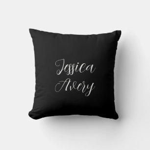 Any Name Elegant Editable White Script on Black Cushion