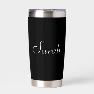 Any Name   Elegant Editable White Script on Black Insulated Tumbler
