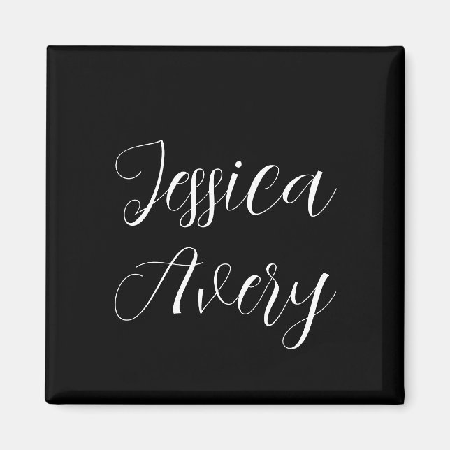 Any Name | Elegant Editable White Script on Black Magnet (Front)
