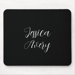 Any Name Elegant Editable White Script on Black Mouse Mat
