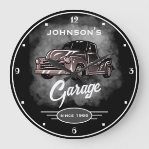Any Name Garage Black Vintage Truck Since Date Large Clock