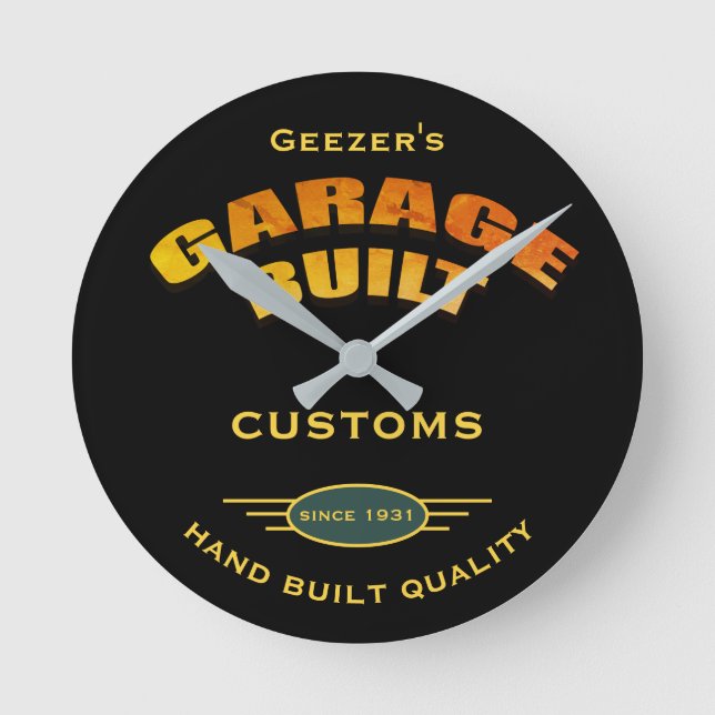 Any Name Garage Built Customs Any Date - Round Clock (Front)