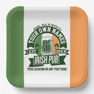 Any Name Irish Pub Personalized Saint Patricks Day Paper Plate