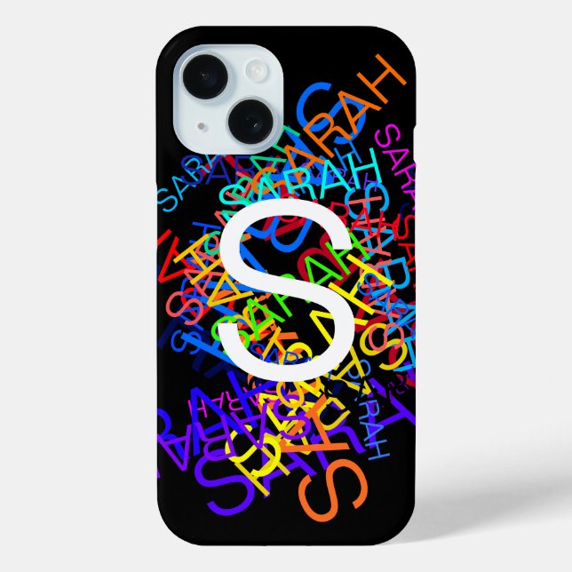 Any Name & Monogram Bright Colours & Black Case-Mate iPhone Case (Back)