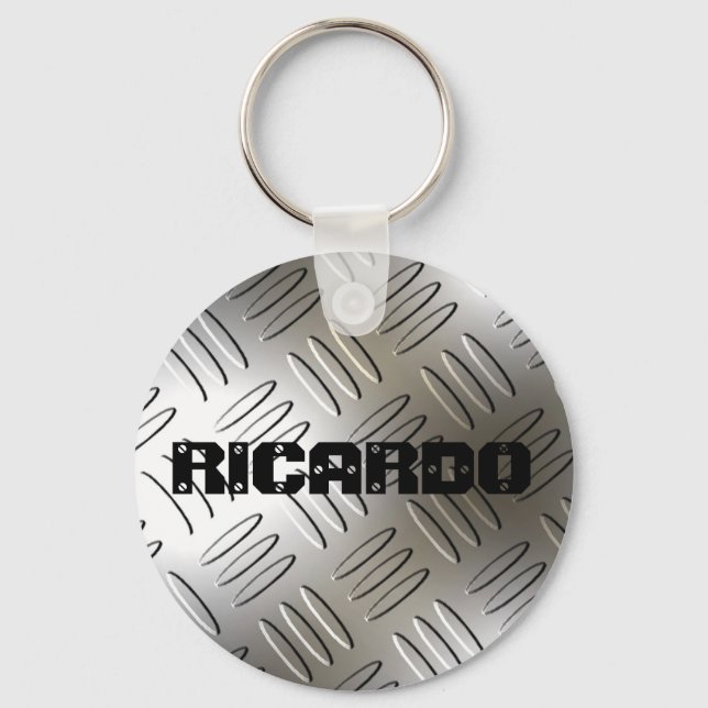 Any Name On Metal Diamond Plate Keychain (Front)