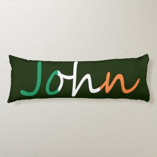 Any name overlaid on Irish Flag tpt Body Cushion