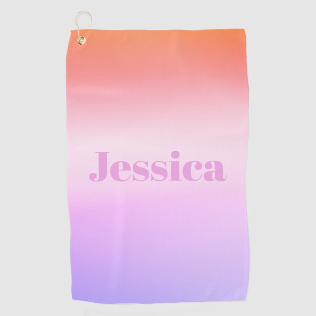 Any Name | Retro-Modern Styled Text Colourful Ombr Golf Towel (Front)