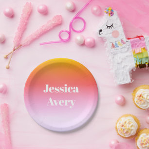 Any Name Retro-Modern Styled Text Colourful Ombr Paper Plate