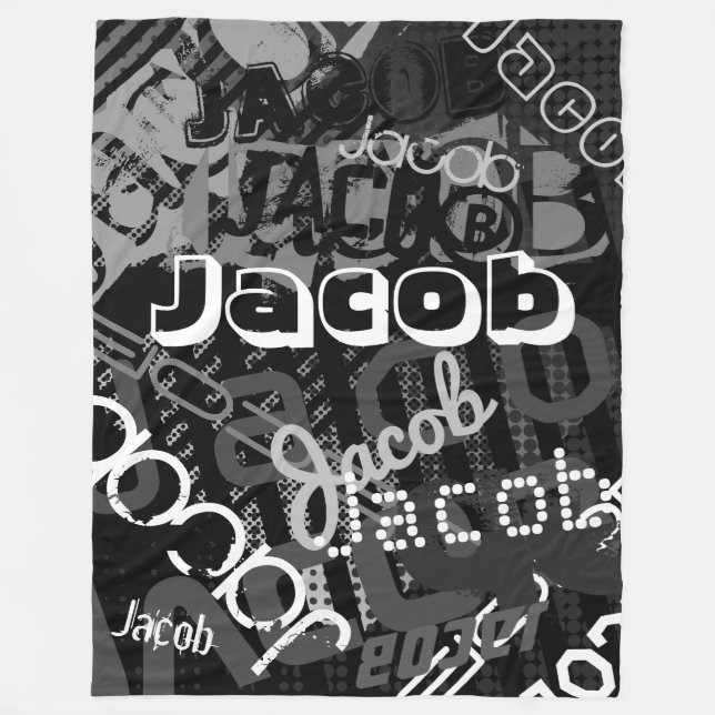 Any Name Street Art Look Black & White Fleece Blanket (Front)