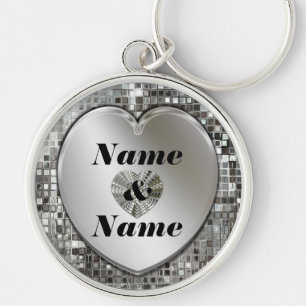 Any Names On Sparkling Silver Heart Large Keychain