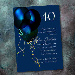 Any Number Birthday Blue Iridescent Balloons Invitation
