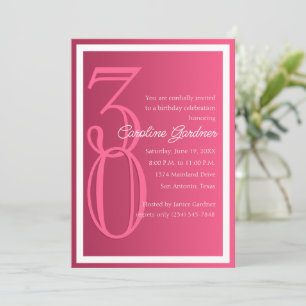 Any Number Birthday Invitation Any Colour w/ Pink