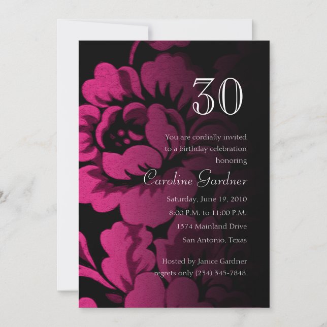 Any Number Birthday Invitation Rose Damask (Front)