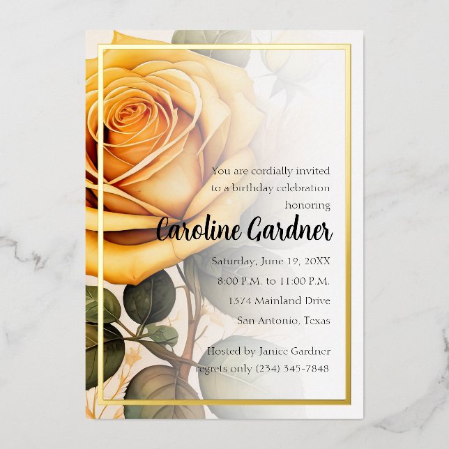 Any Number Birthday Invitation Yellow Roses (Front)