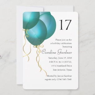 Any Number Birthday Turquoise Balloons Invitation