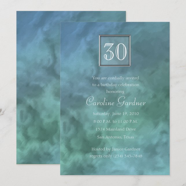 Any Number Blue Aqua Marble Birthday Invitation (Front/Back)