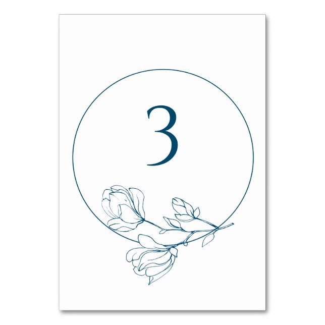 ANY NUMBER Floral Navy Blue Wedding Table Number (Front)