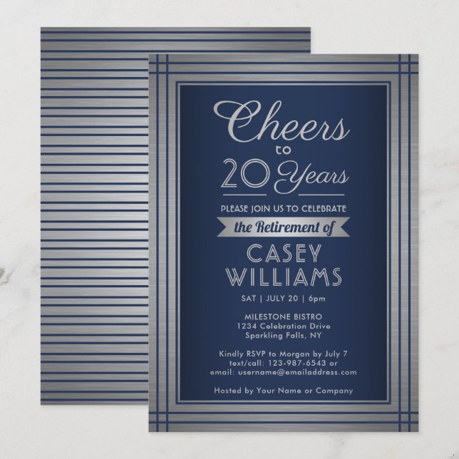 ANY Number Retirement Party Cheers Navy Blue Invitation (Front/Back)