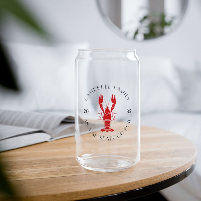 Any Occasion Family Reunion Lobster Boil Custom Can Glass (Custom Annual Seafood Boil Can Glass)