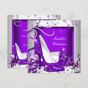 Any Occasion Party Glitter Hot Purple High Heels Invitation