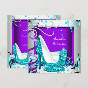 Any Occasion Party Glitter Teal Purple High Heels Invitation